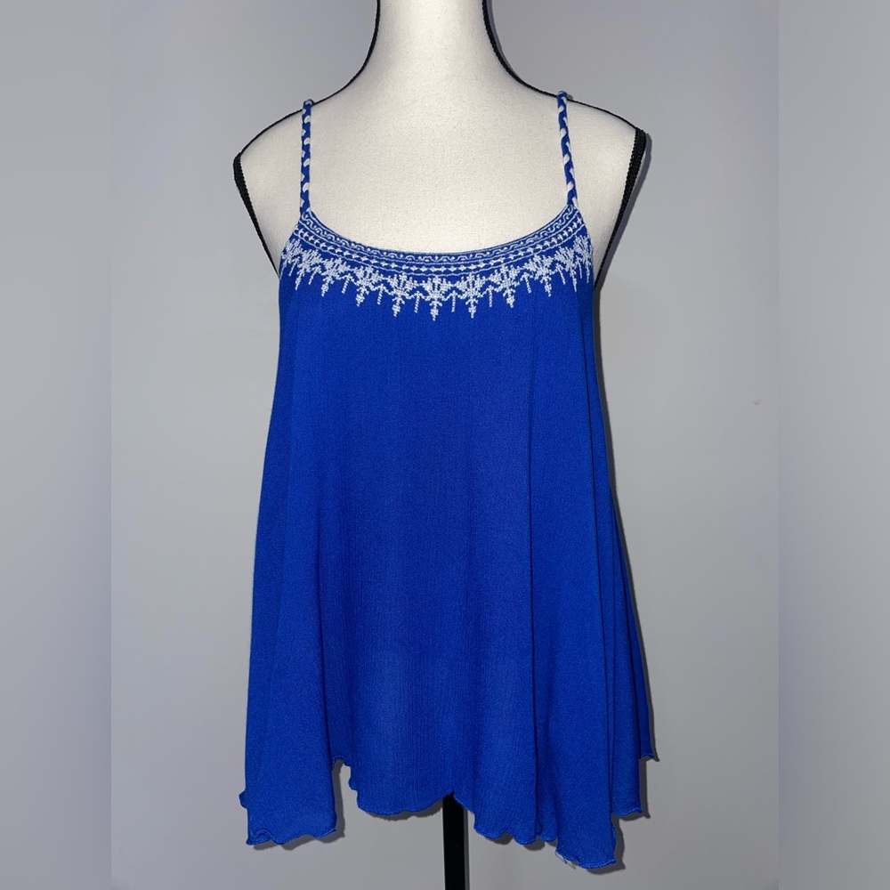 Mango Blue Embroidered Top